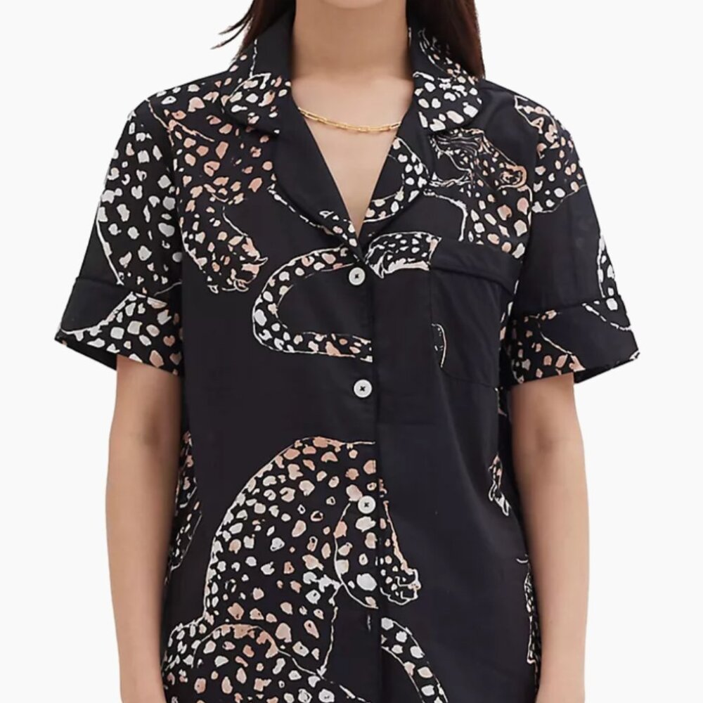 Desmond & Dempsey, Jaguar Print Cotton Short Pajama Set, XS